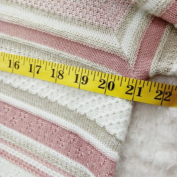 Sweater Size L VTG Pink Beige Stripe Soft Knit Light Academia Soft Girl Y2K Prep - Picture 6 of 11